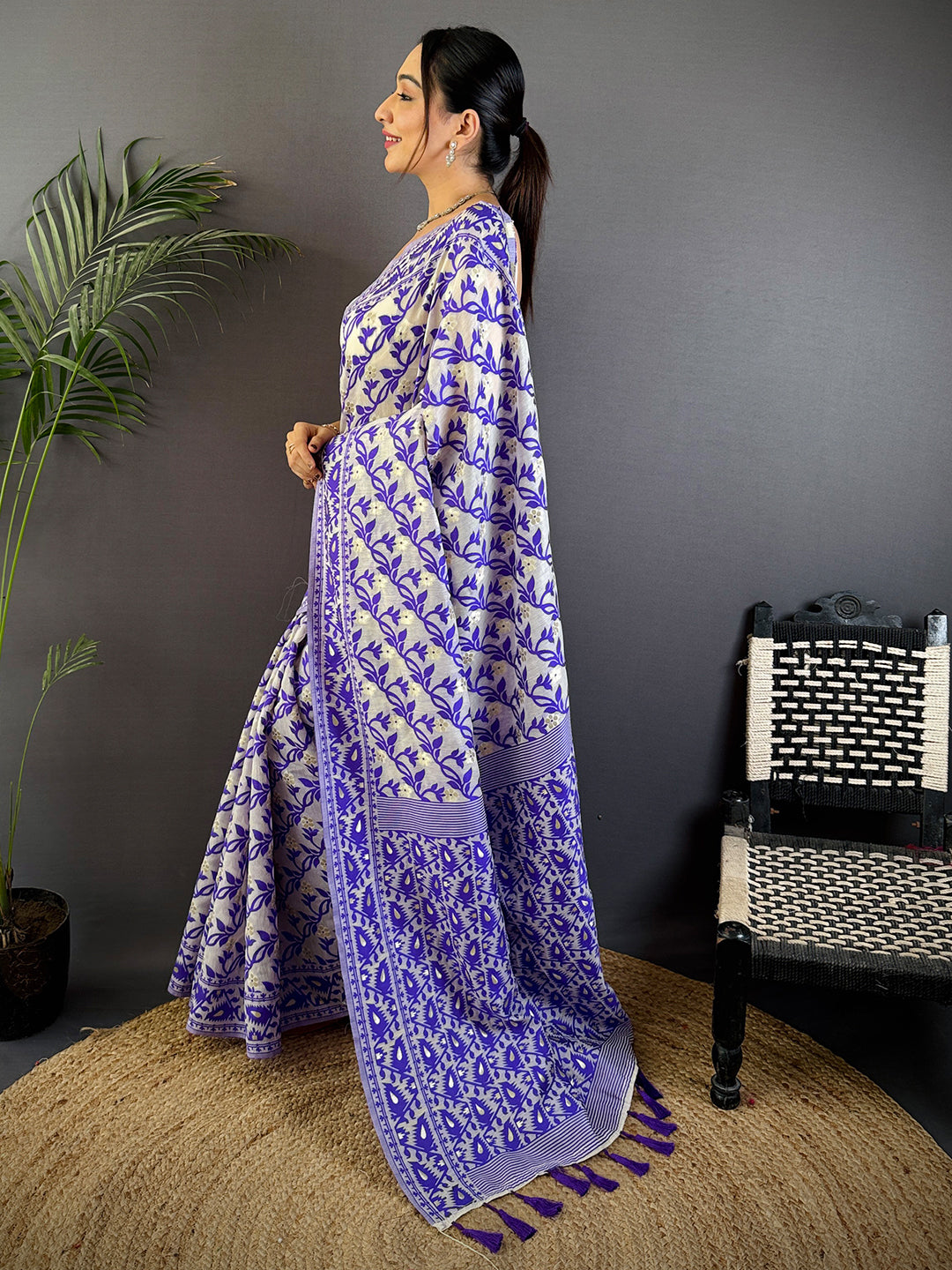 Purple Soft Dhakai Jamdani Silk Saree by My Store