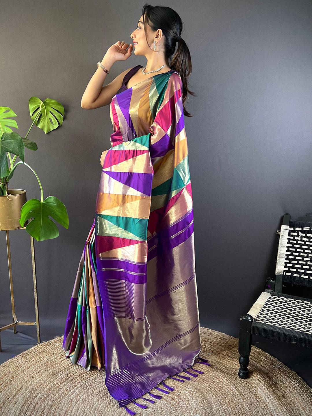 Geometrical Design Kanjivaram Silk Saree by My Store