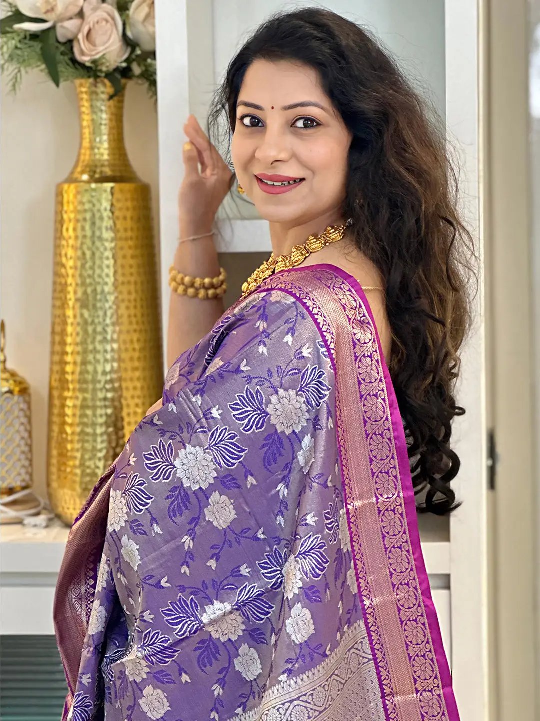 Purple One Gram Gold Tissue Silk Saree by My Store