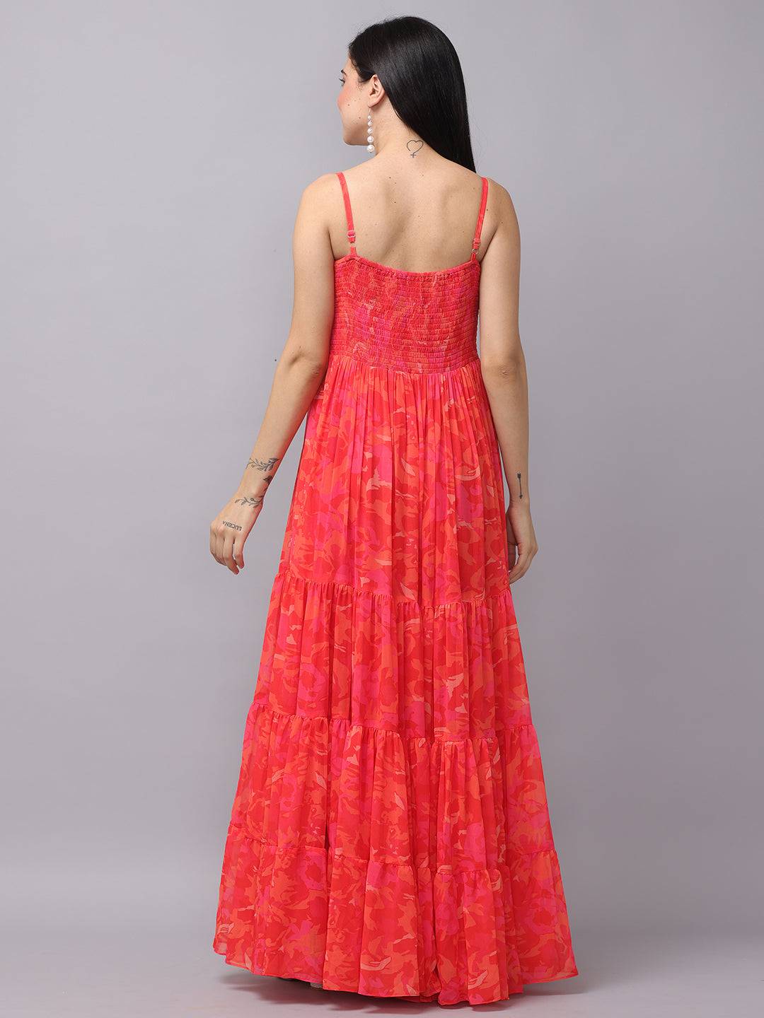Radiant Red Floral Ruched Maxi by My Store