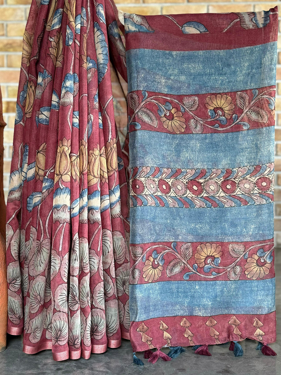 Radiant Kalamkari Printed Linen Saree by My Store
