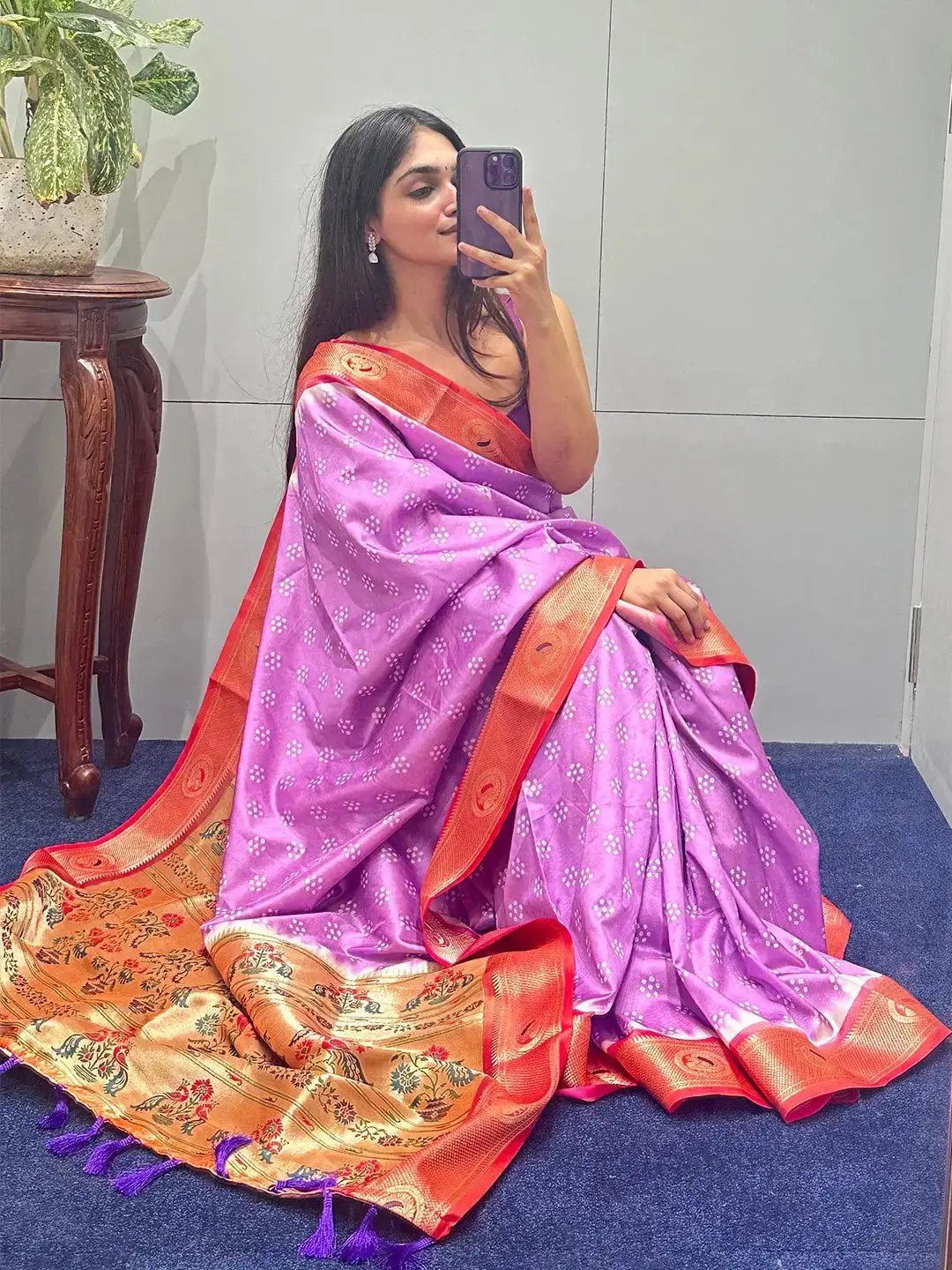 Exclusive Paithani Minakari Pallu With Bandhej Print Saree by My Store