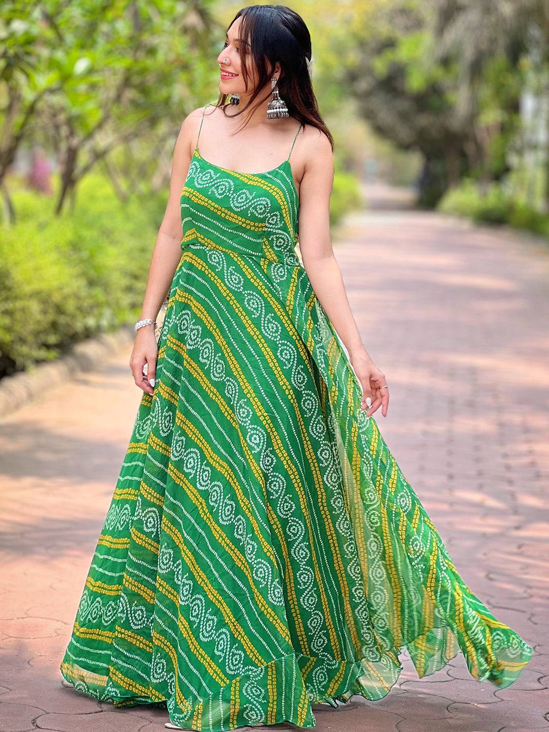 Forest Green Long Printed Dress by My Store