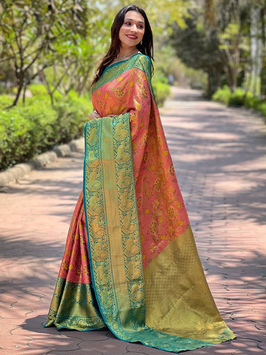Pink Colour Banarasi One Grm Tissue Silk Festive Wear Saree by My Store