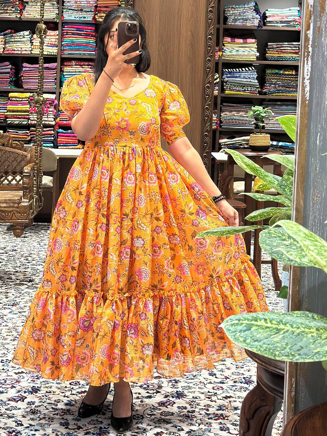 Sunset Yellow V Neck Midi Dress by My Store