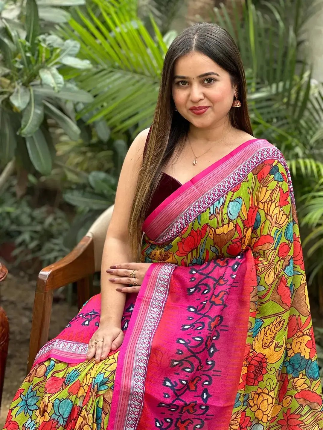 Floral Ikkat Printed Party Wear Saree by My Store
