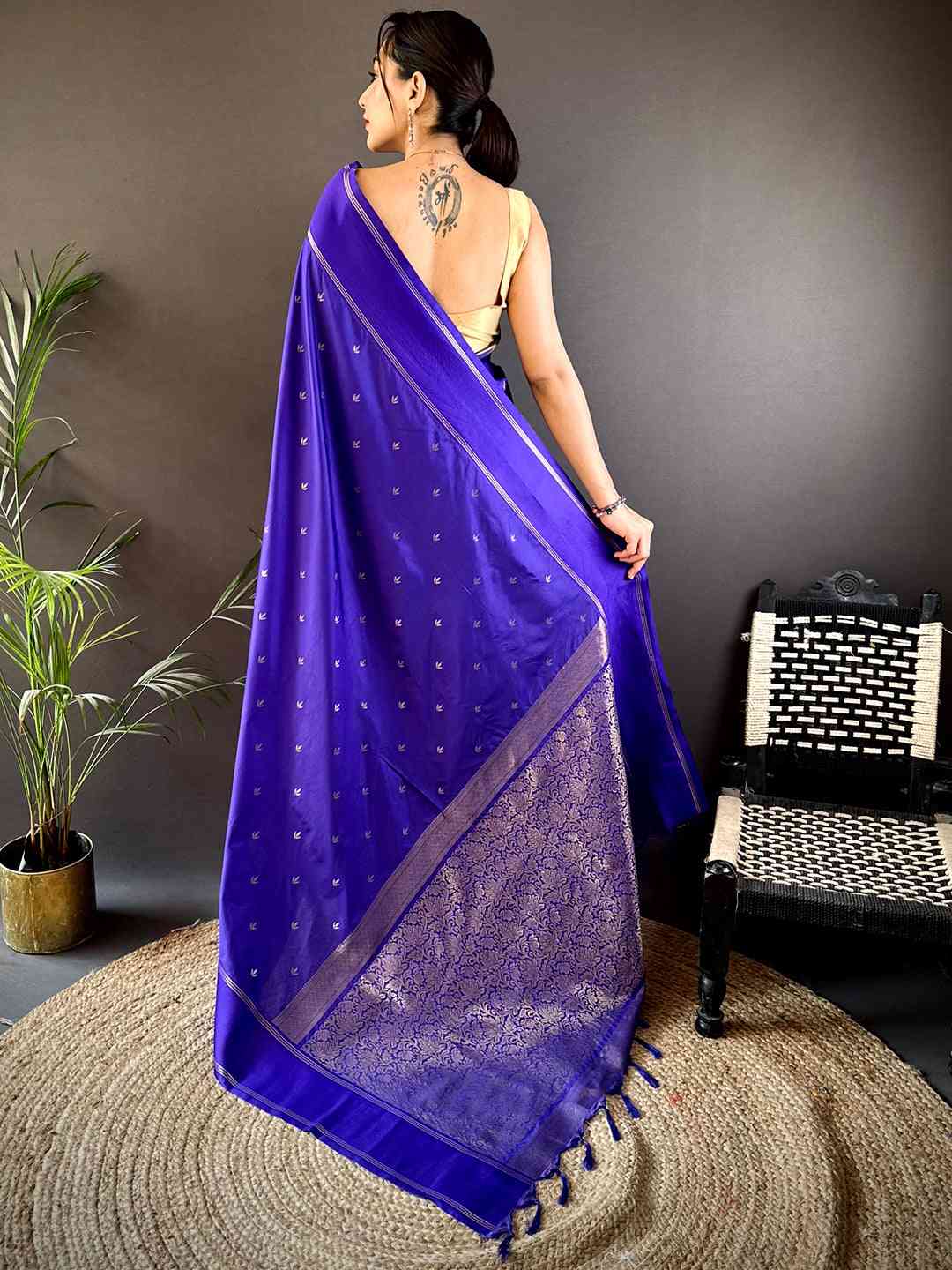Royal Purple Soft Silk Kolam Print Saree by My Store