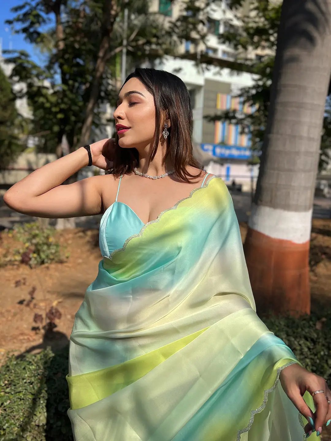 Blue Satin Georgette Saree
