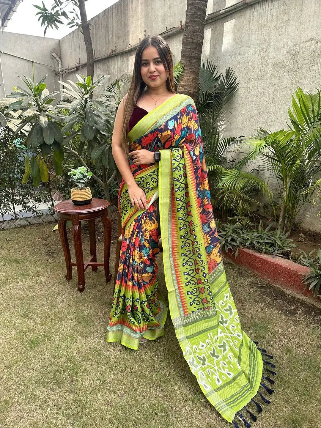 Floral Ikkat Printed Party Wear Saree by My Store