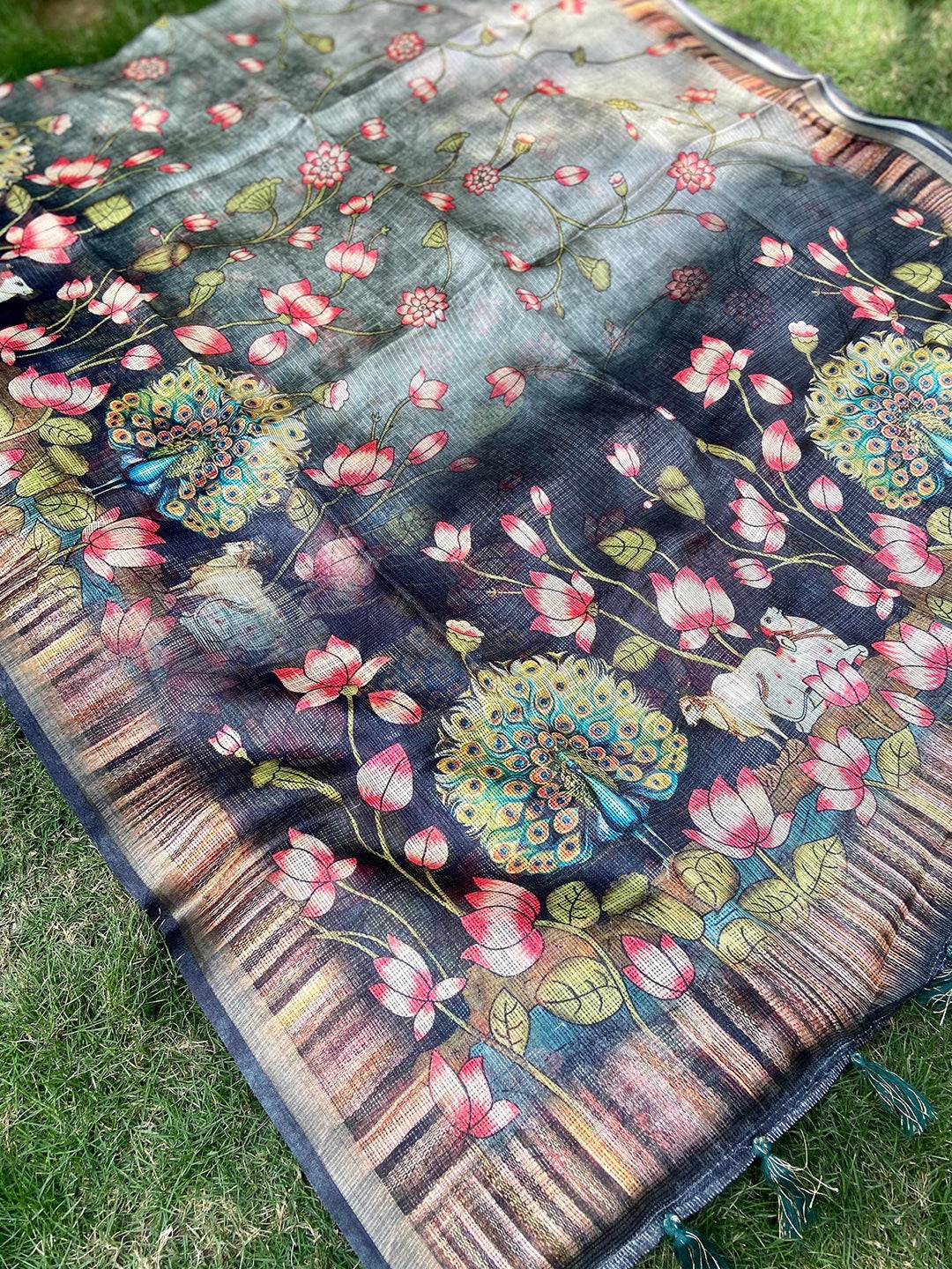 Beautiful Soft Kota Doriya Silk Saree with Pichwai Prints and Rich Pallu
