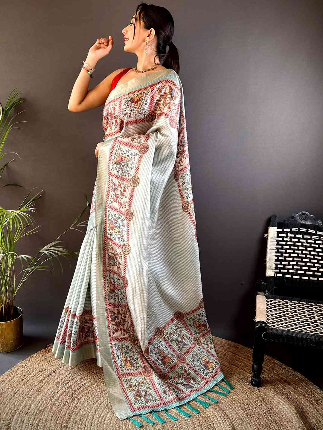 Graceful Mint Green Soft Silk Chex Saree by My Store