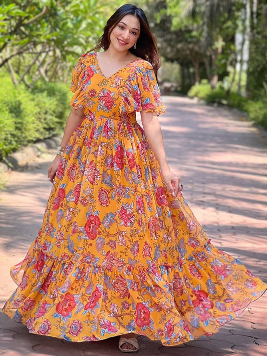 Honey Yellow Chints Flower Dress by My Store