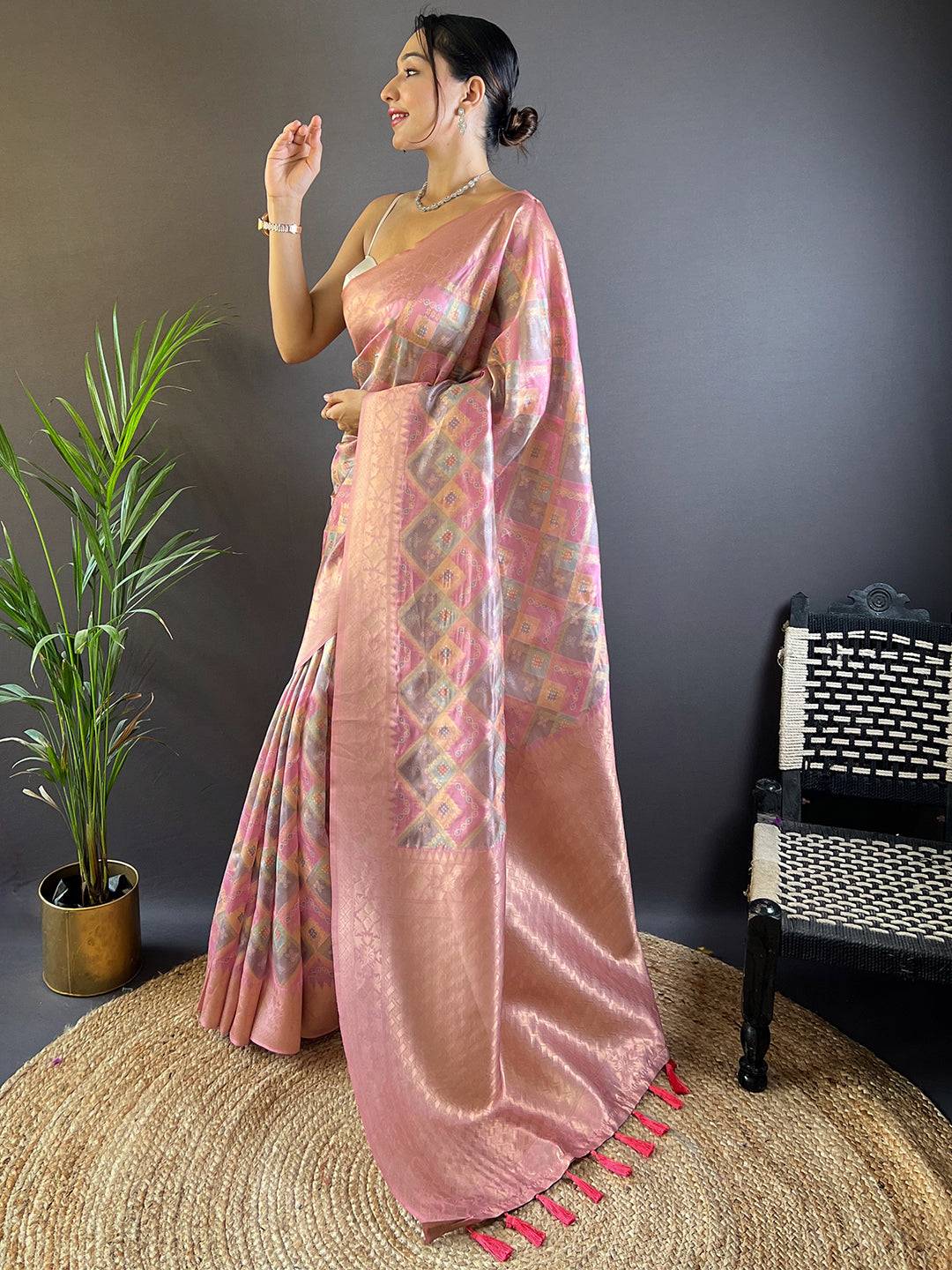 Cherry Blossom Colour Block Print Saree by My Store