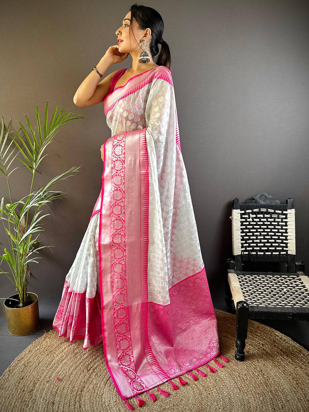 Silver Radiance Woven Silk Saree by My Store