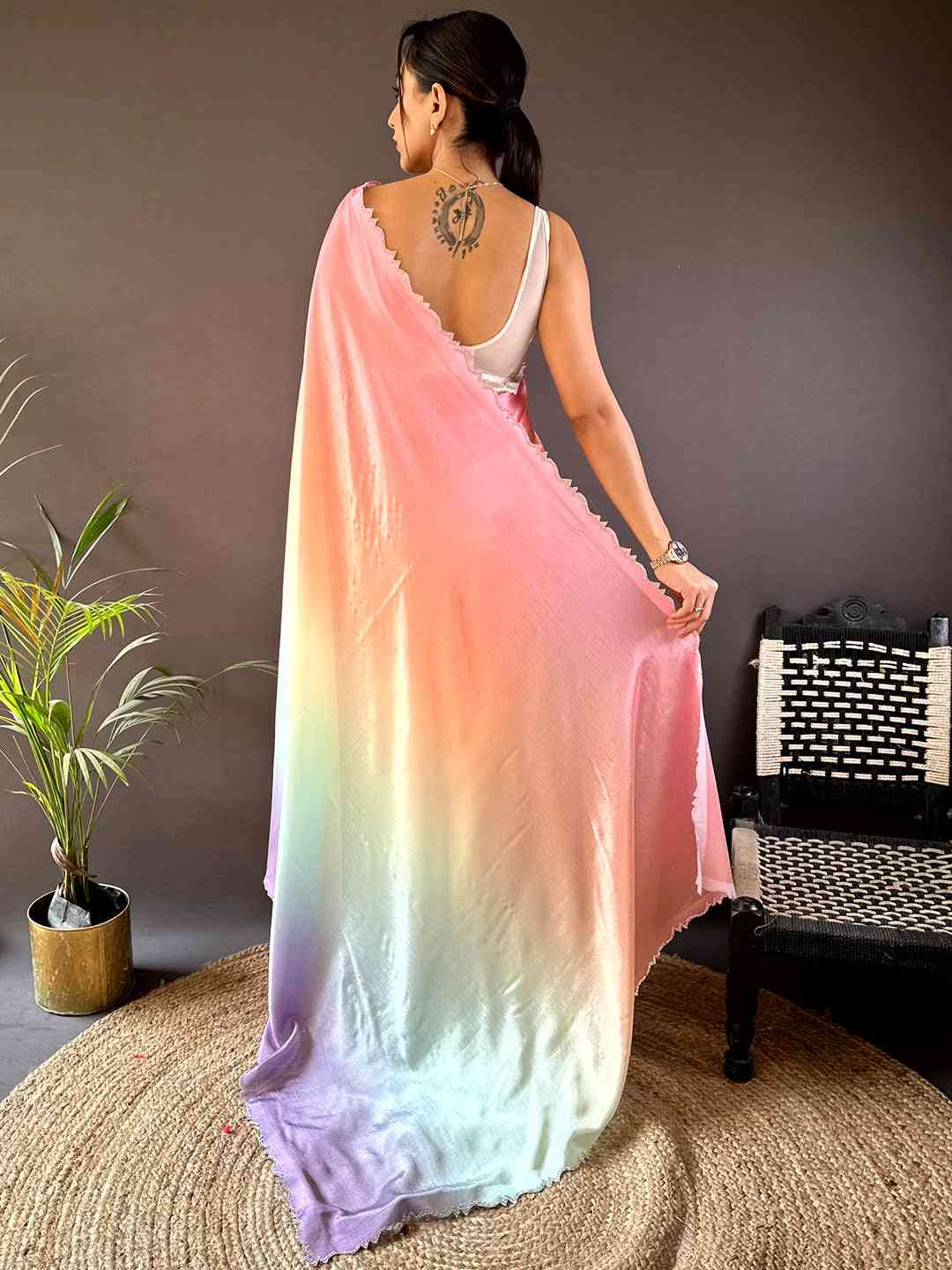 Ombre Chiffon Stonework Saree by My Store