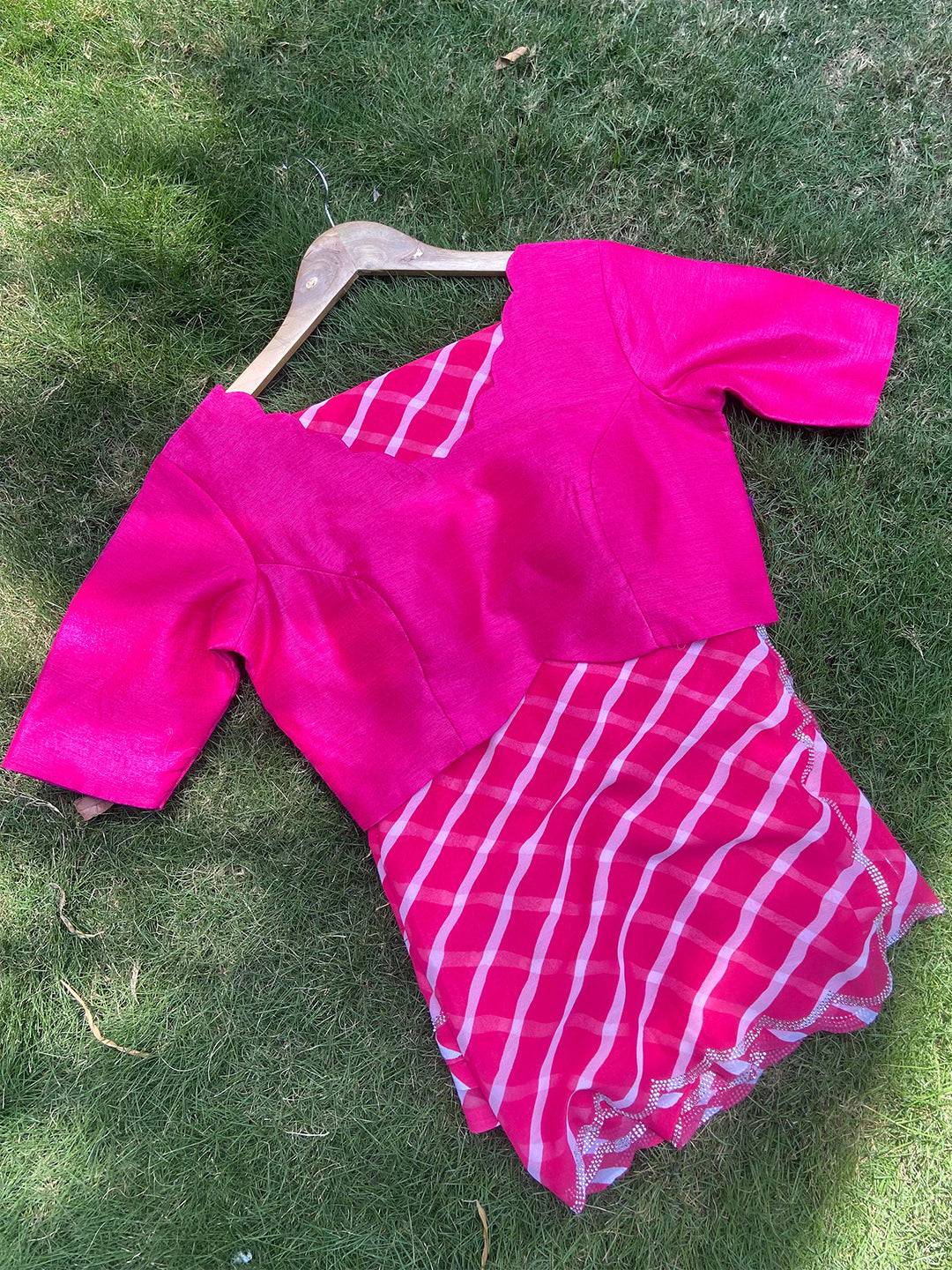Pink Georgette Leheriya Print Swaroski Cut Work Border Saree by My Store