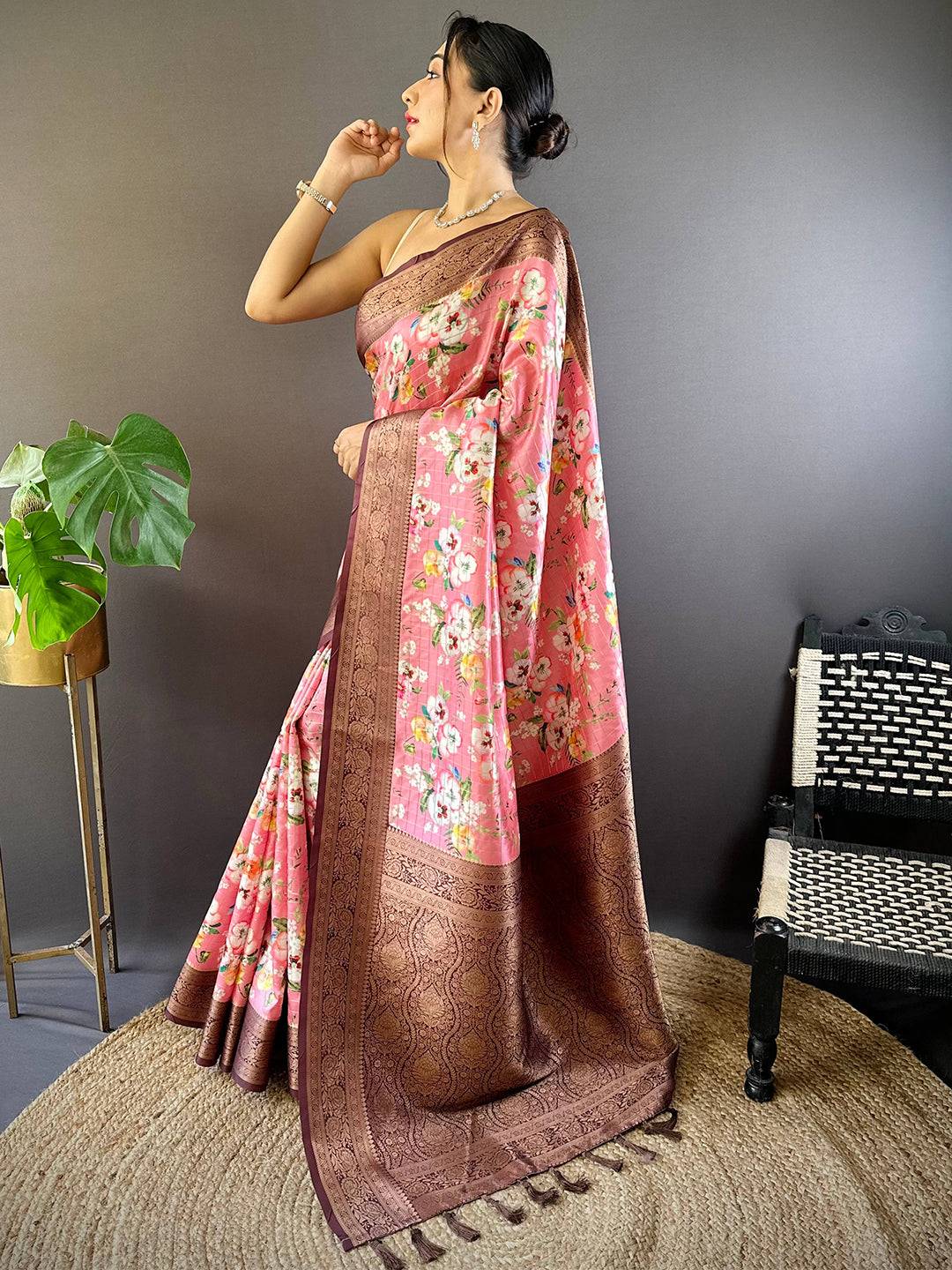 Blush Radiance Pink Floral Saree by My Store