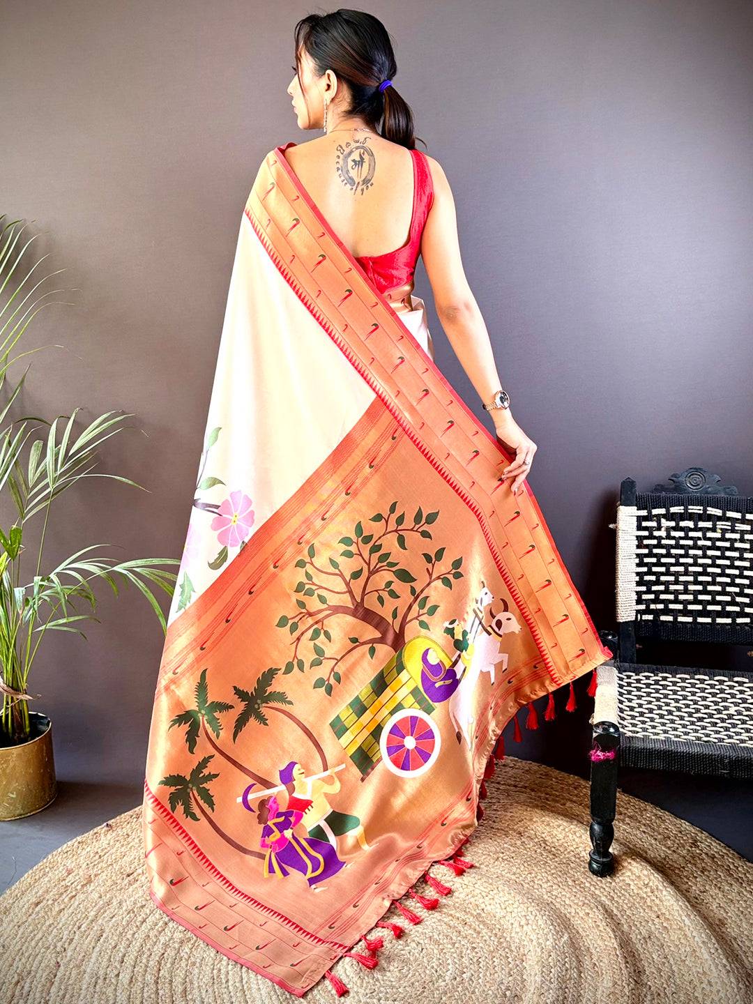 Snow White Minakari Soft Silk Saree by My Store