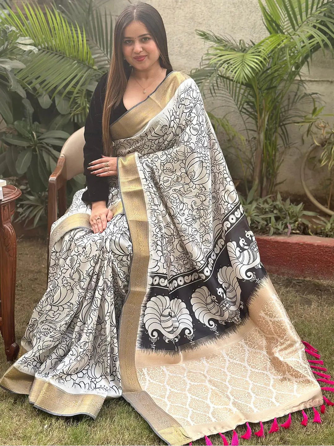 Stunning Kalamkari and Block Print Work Saree