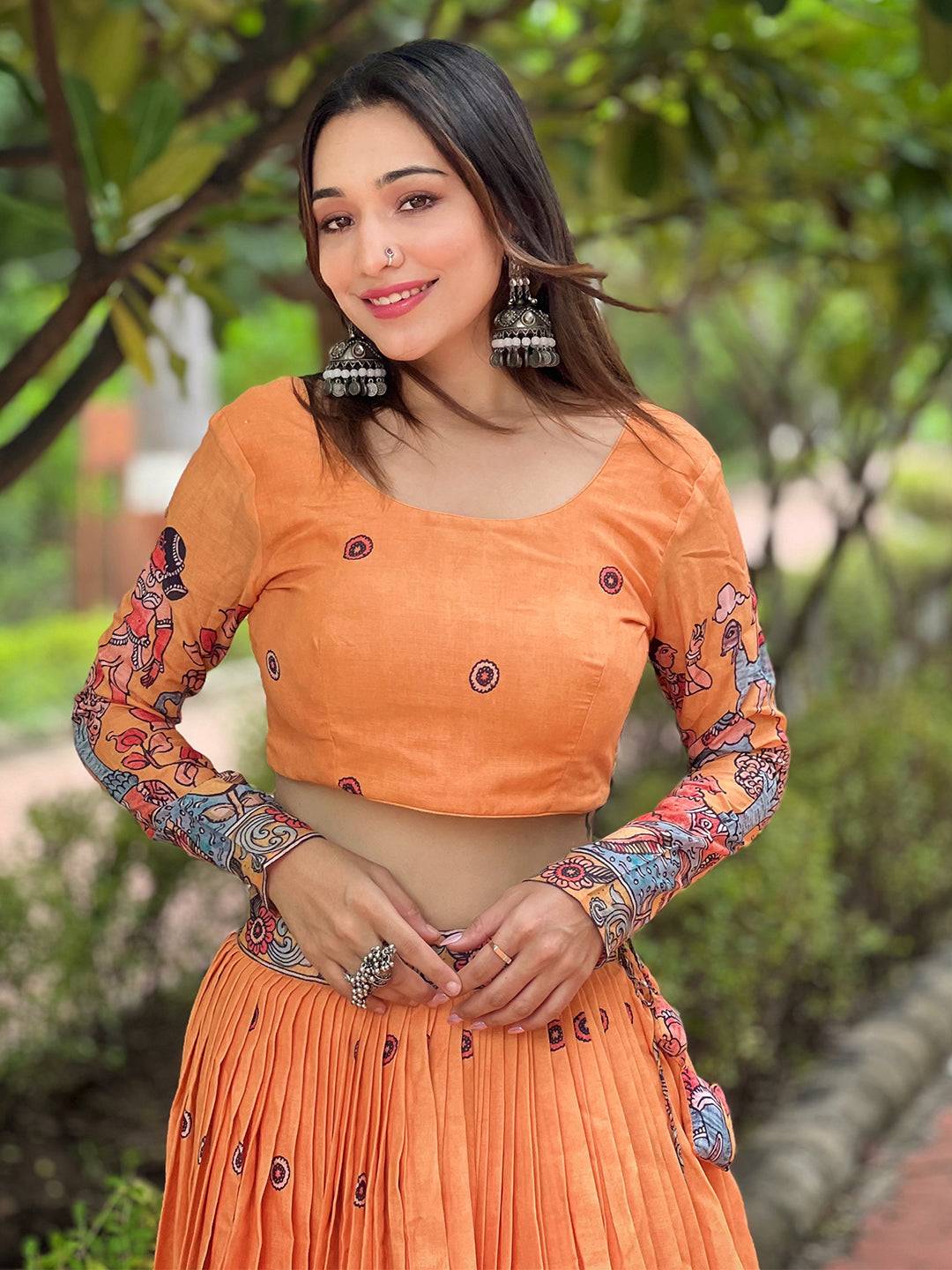 Merigold Yellow Kalamkari Lehenga Set by My Store