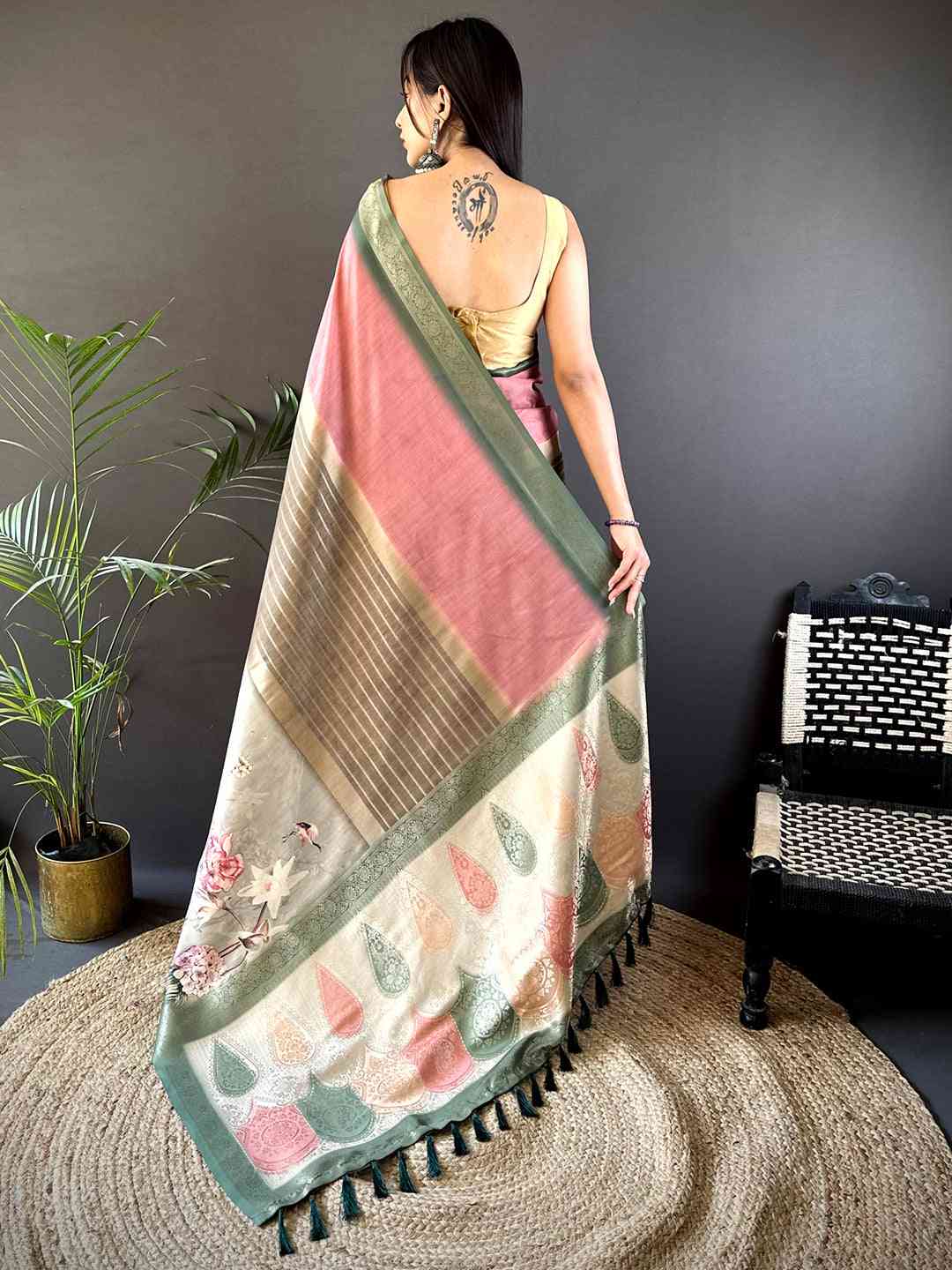 Pink Soft Silk Placement Digital Print Saree by My Store