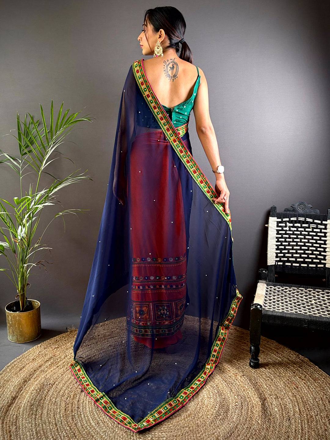 Orange Georgette Saree With Exquisite Katchi Work by My Store