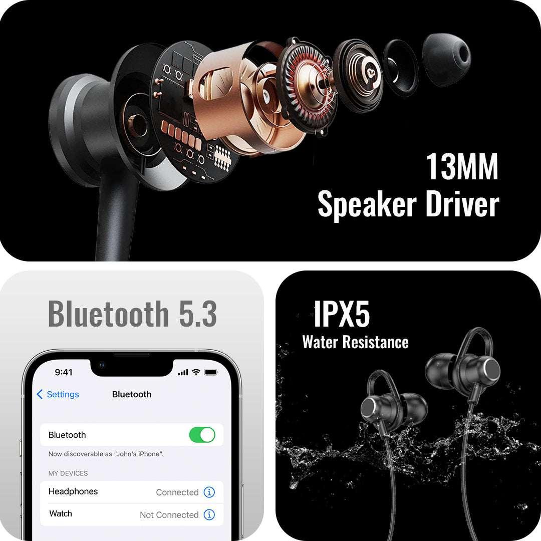 TecSox Verve Bluetooth Neckband | Metallic Touch + High Bass