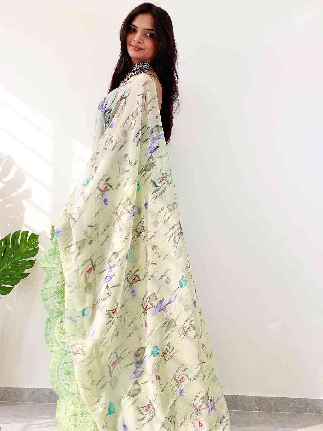 Soft Chiffon Satin Saree with Cut Work Embroidered Boder by My Store