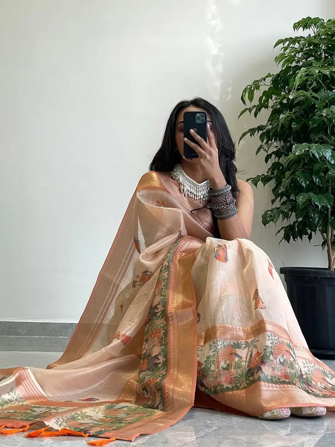 Exclusive Soft Gold Zari Tissue Digital Print Saree by My Store