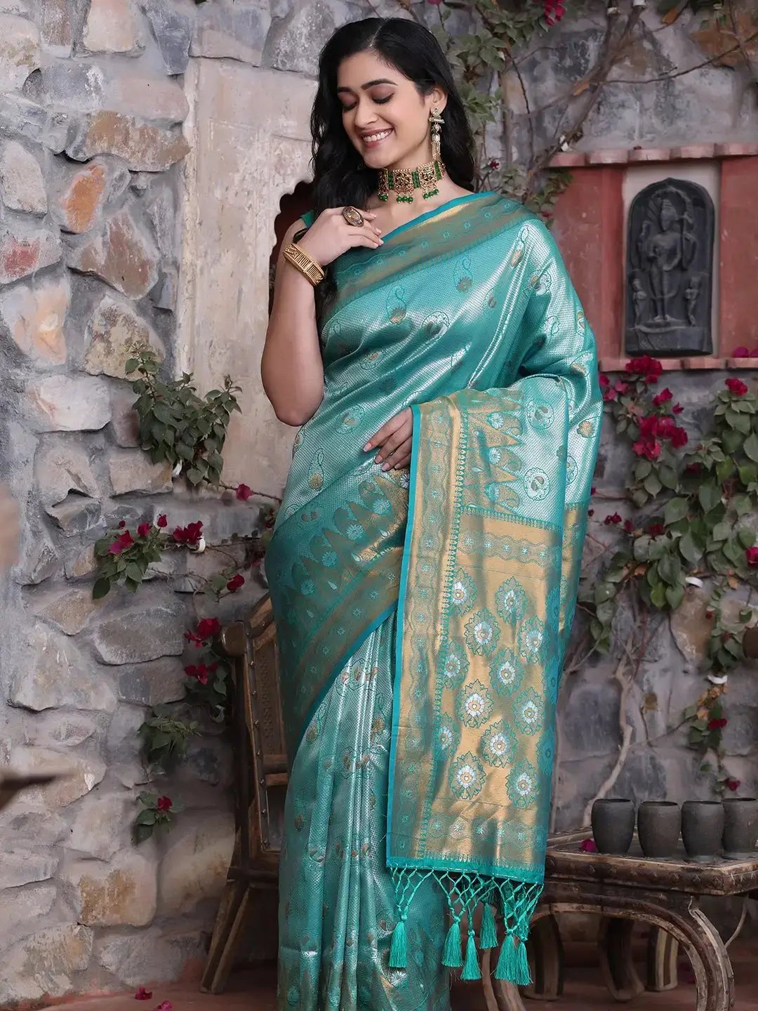Kanjivaram Silk Saree With Zari Work by My Store