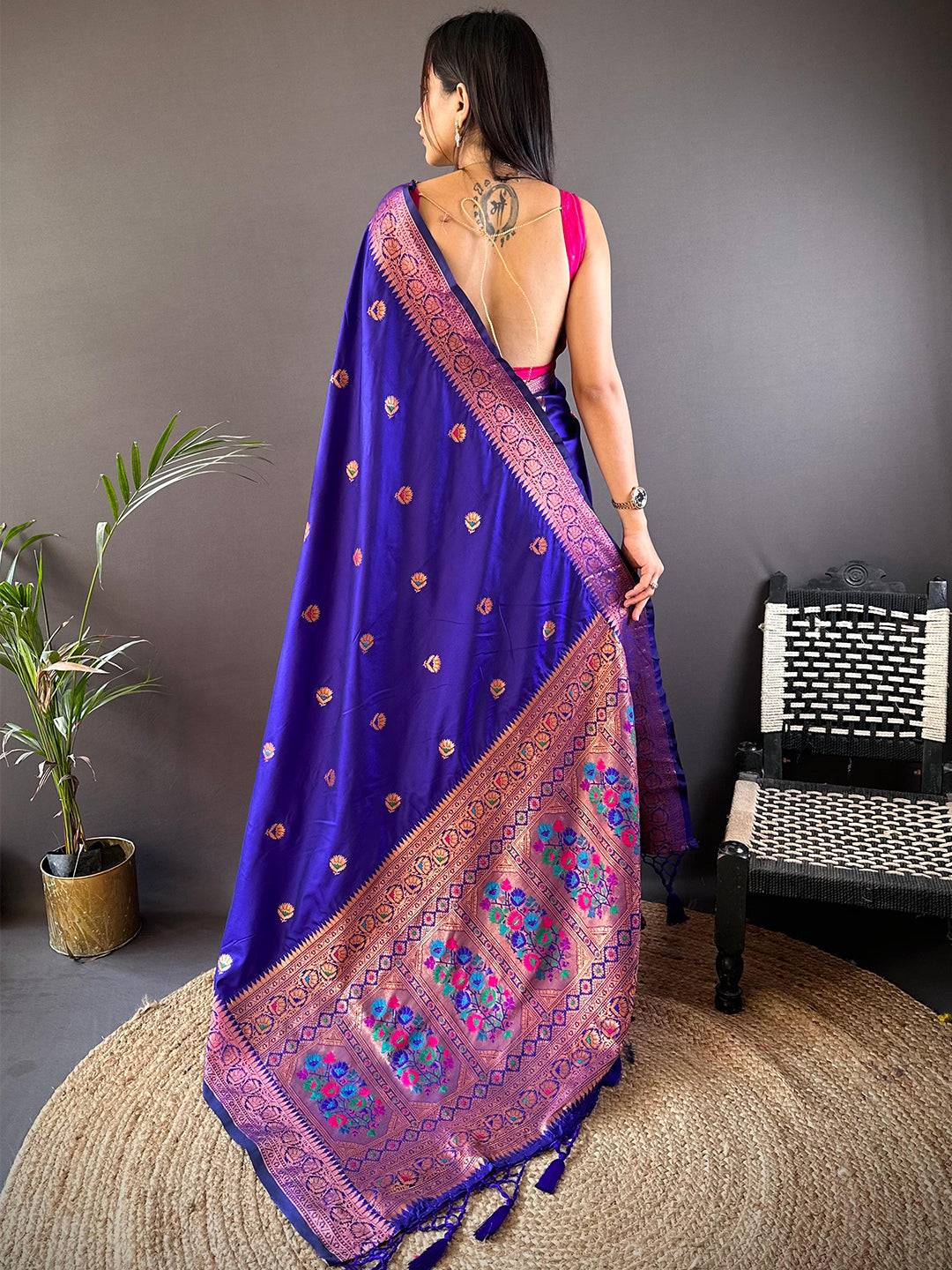 Purple Soft Silk Coppar Zari Weaving Saree by My Store