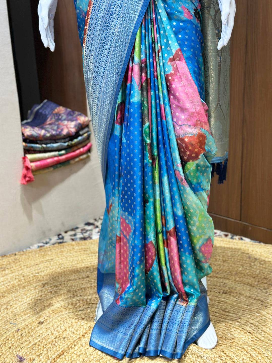Dark Blue Banarasi Ombre Print Saree by My Store