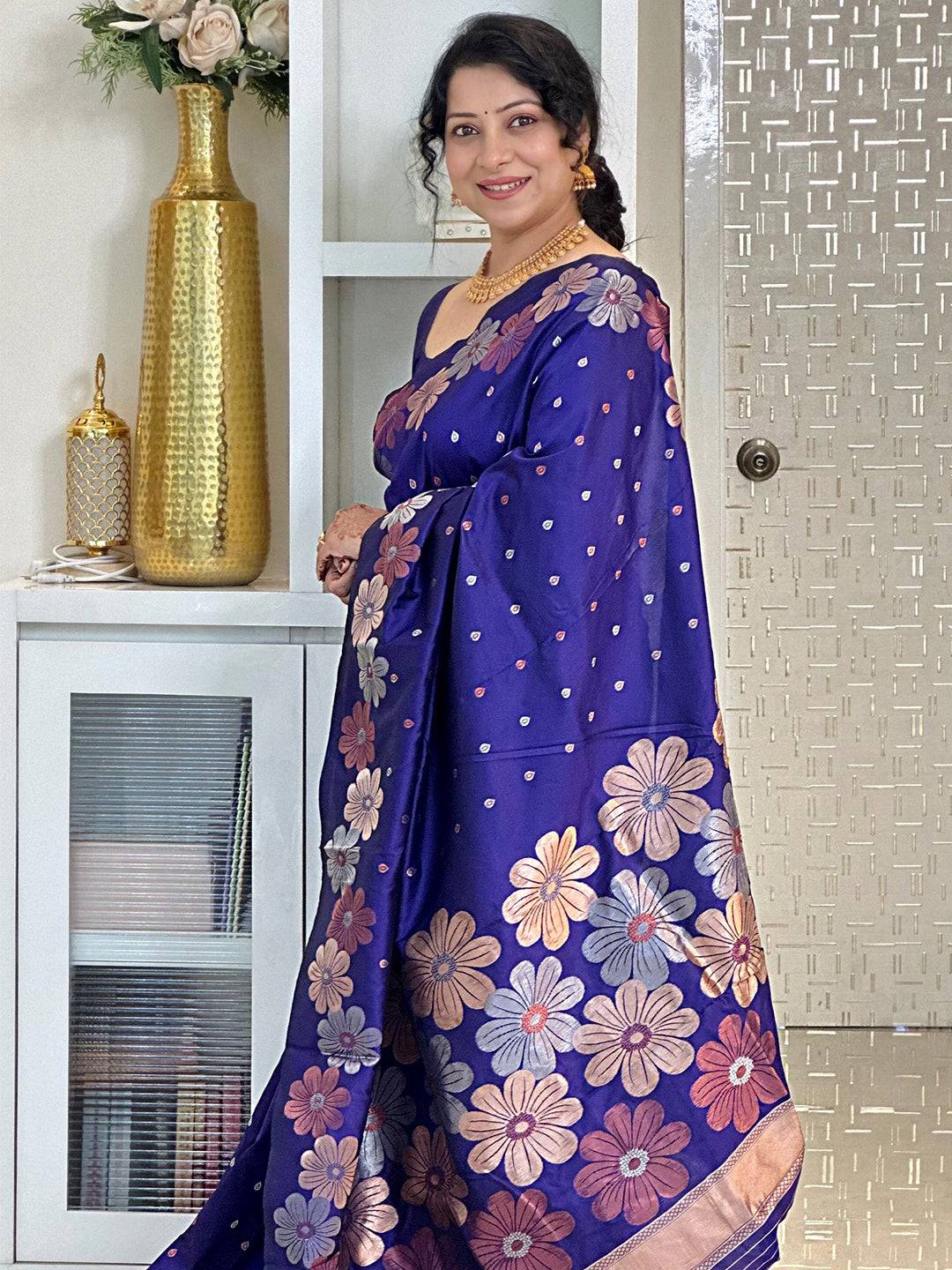 Purple Soft Silk Zari Woven Saree by My Store