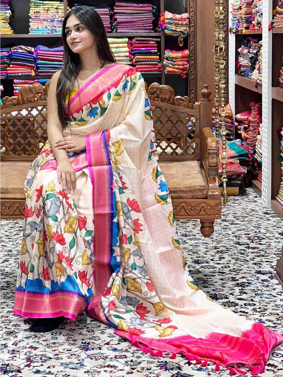 Pink Uppada Kalamkari Digital Print Saree by My Store