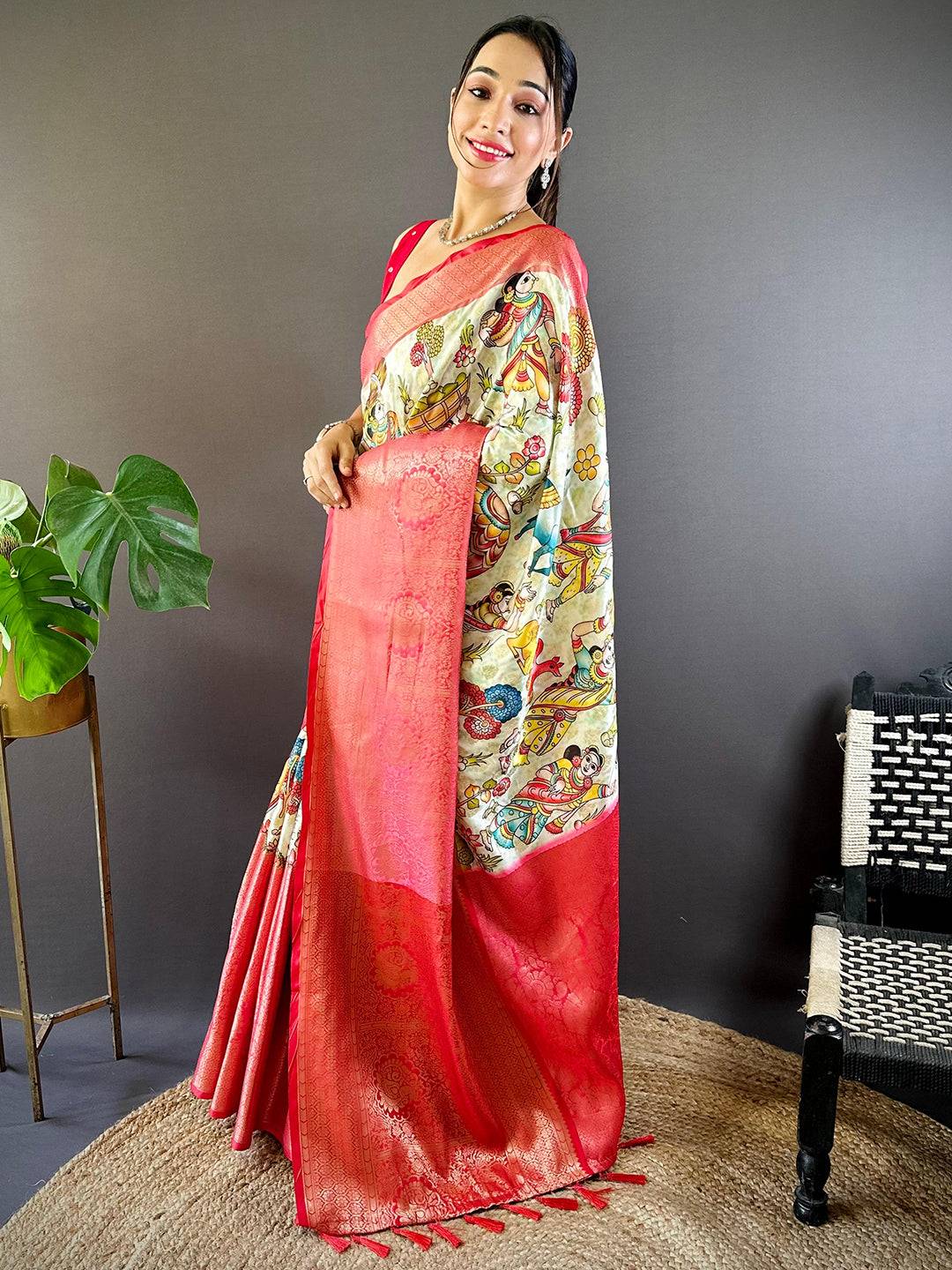 Light Green Kanchi Kalamkari Saree by My Store