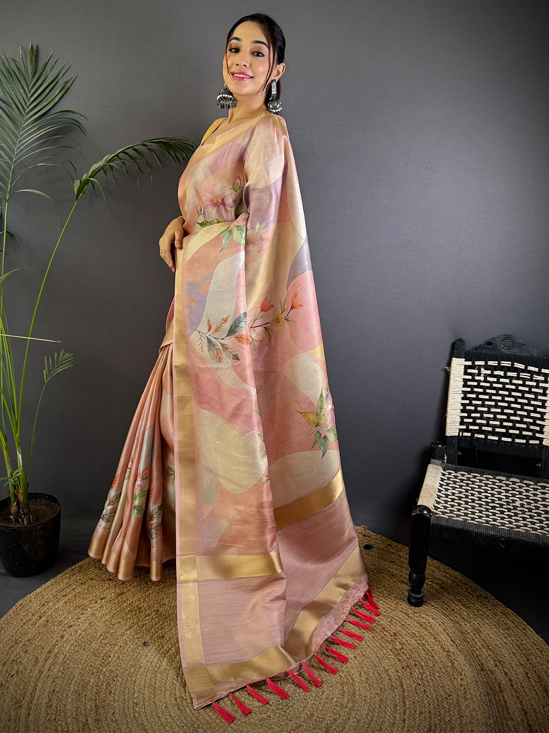 Radiant Pink Soft Silk Tissue Printed Saree by My Store