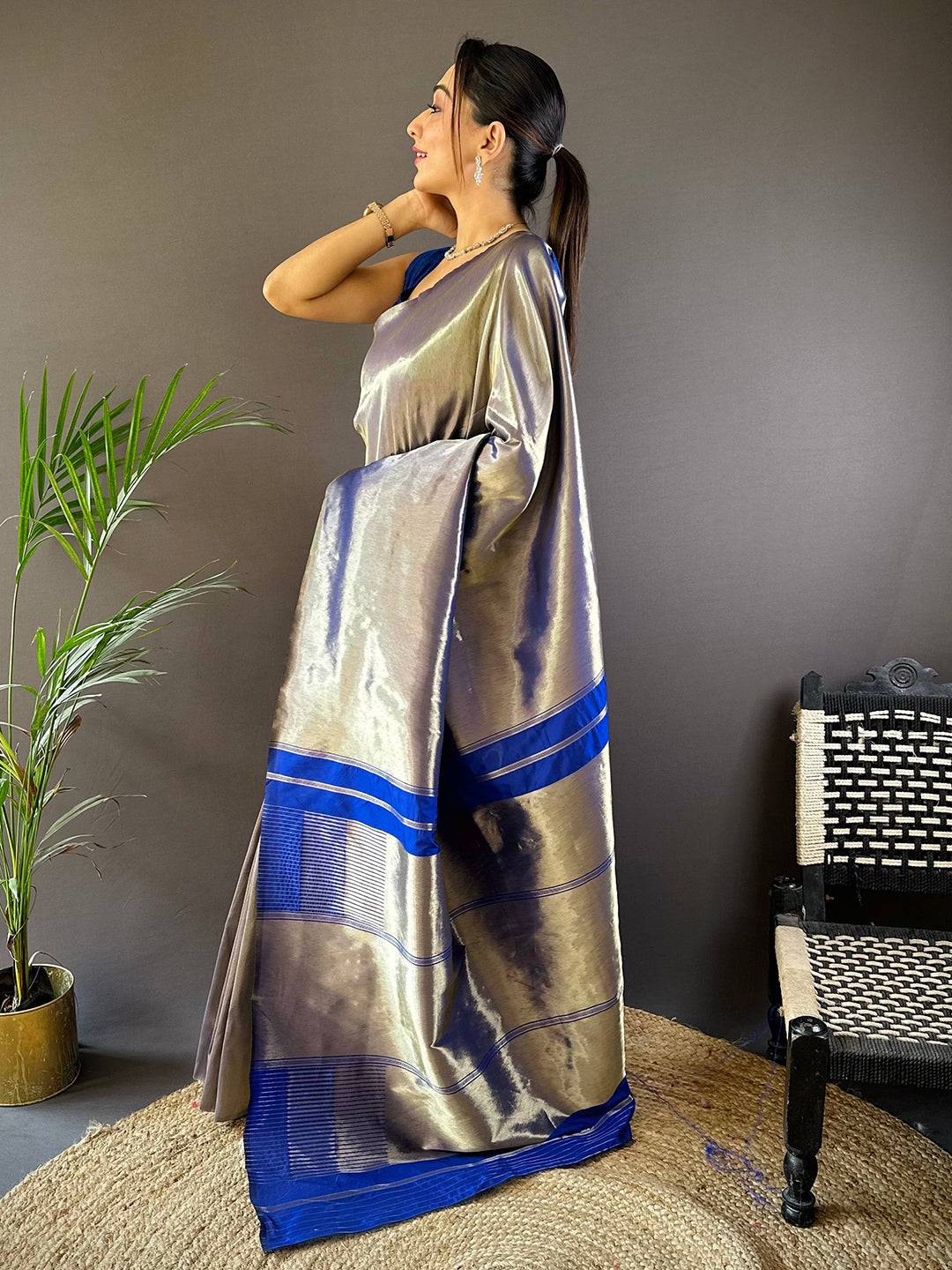 Silver Elegance Kanjivaram Saree by My Store