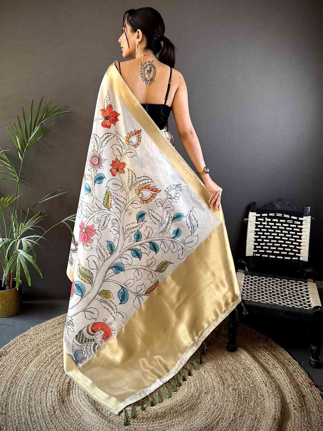 Radiant Pen Kalamkari Soft Tissue Silk Saree by My Store
