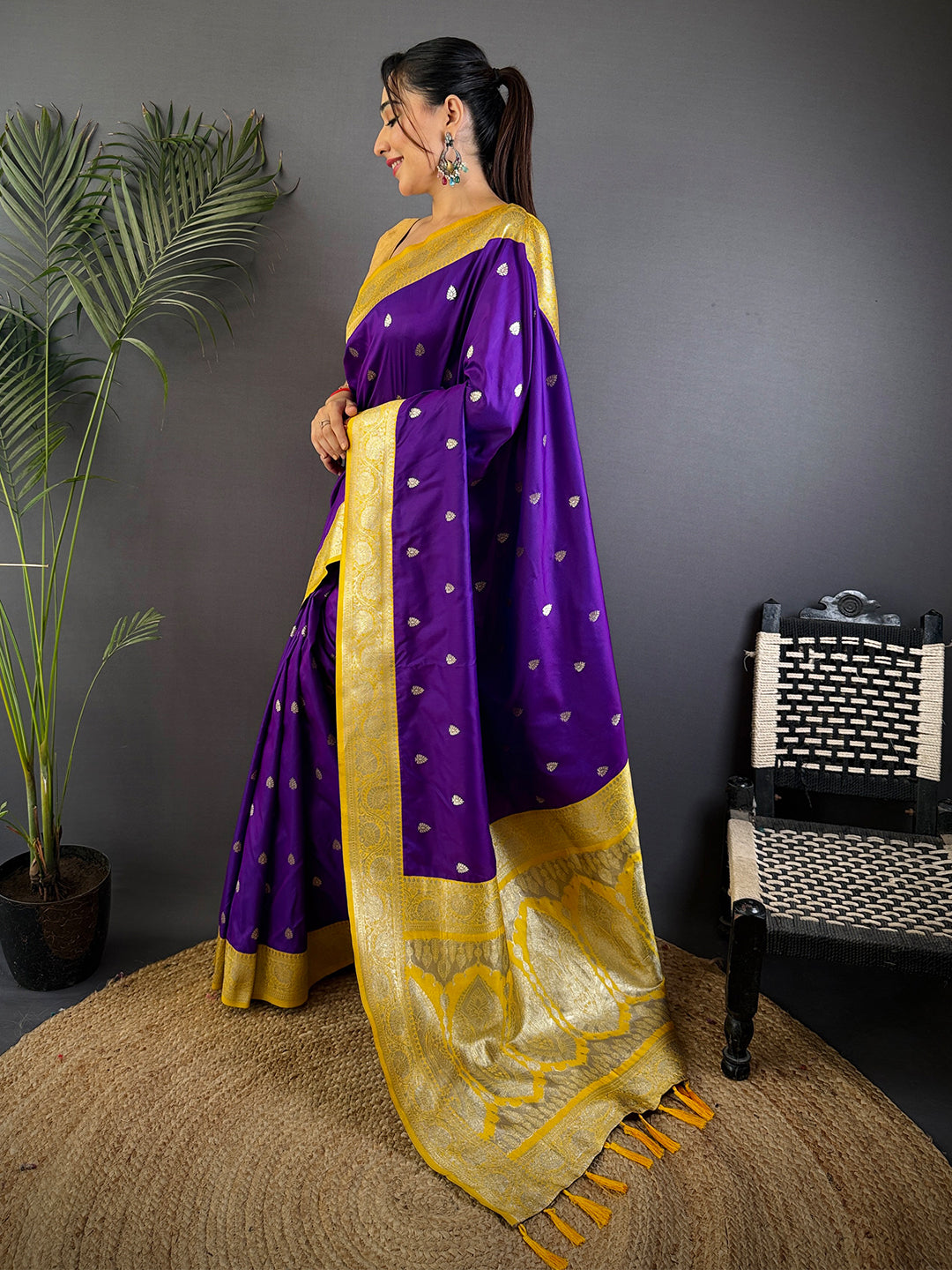 Purple Soft Silk Feather Saree by My Store
