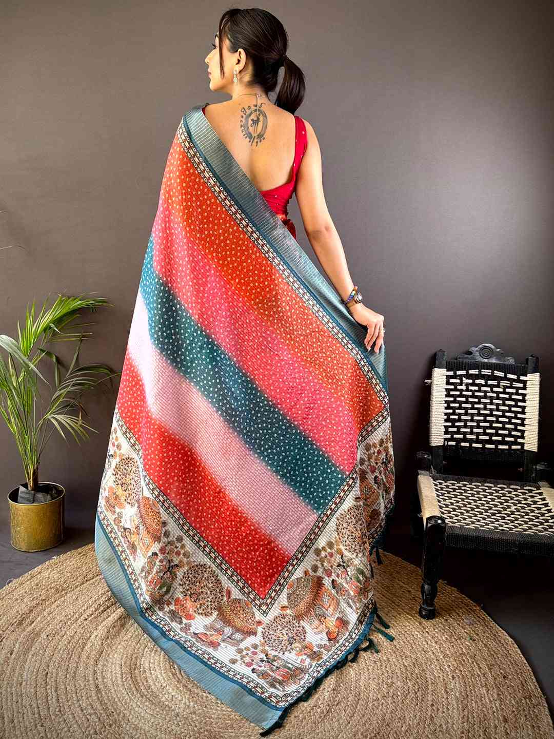 Radiant Silk Blend Bandhani Print Saree by My Store