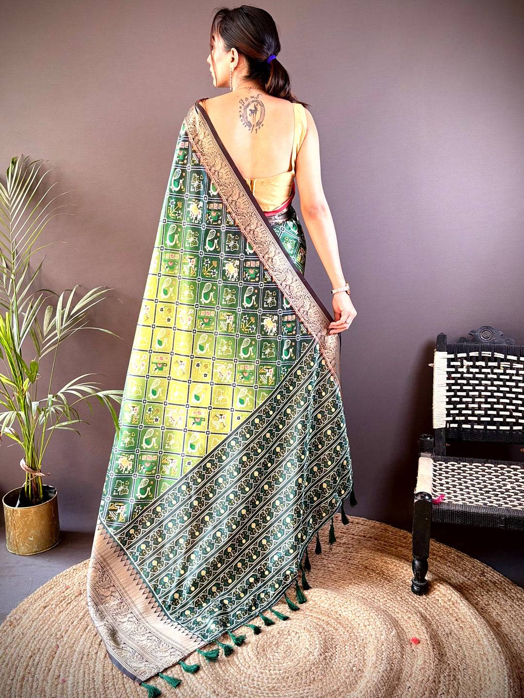 Ombre Green Soft Silk Patola Print Saree