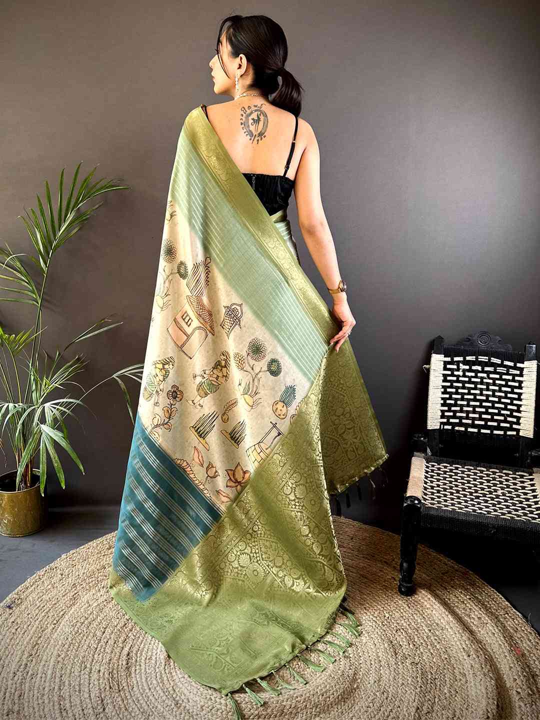 Pastel Green Soft Crepe Silk Digital Ombre Saree by My Store