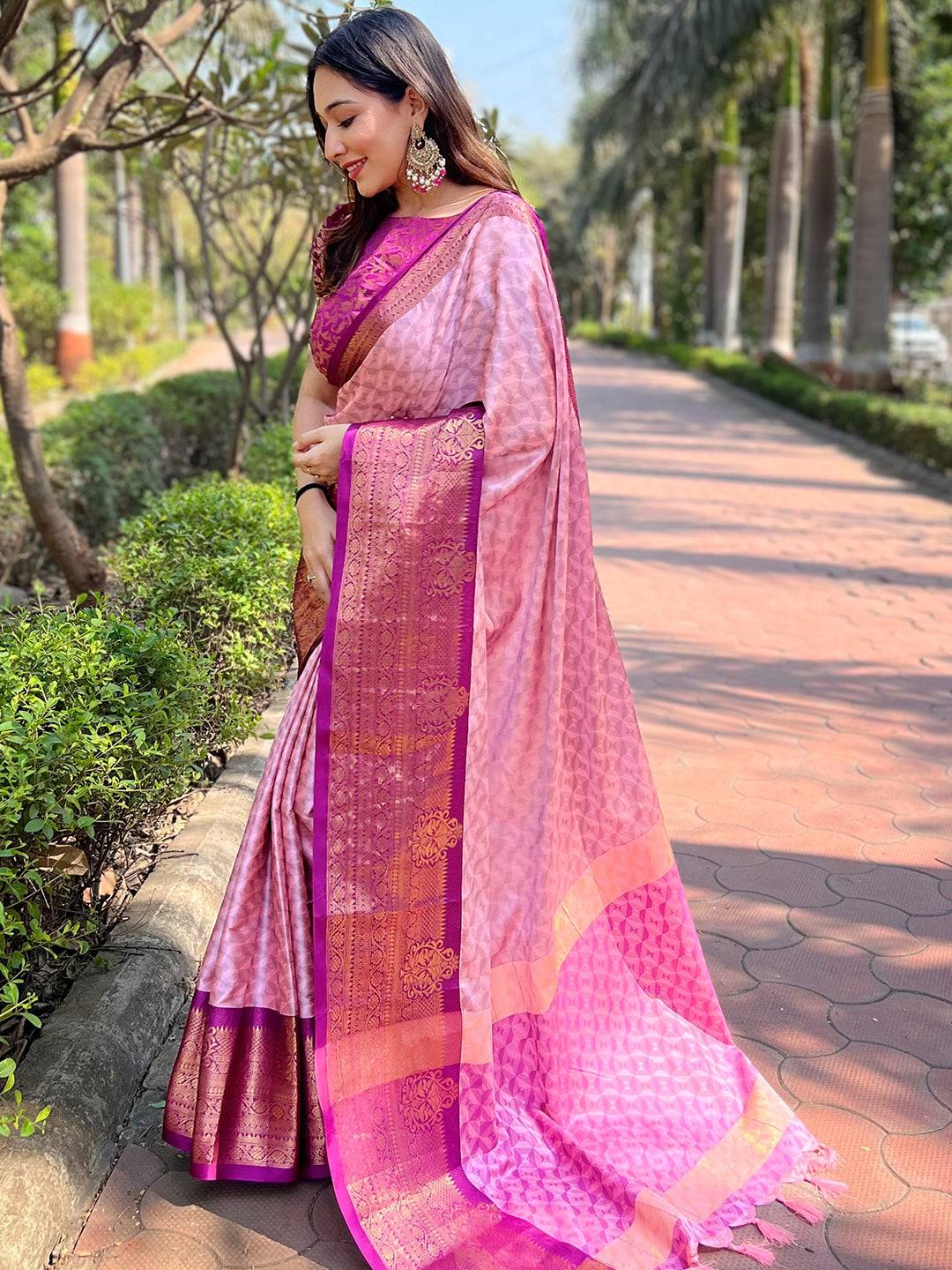 Beautiful Kanjivaram Silk Saree With Broced Zari Blouse
