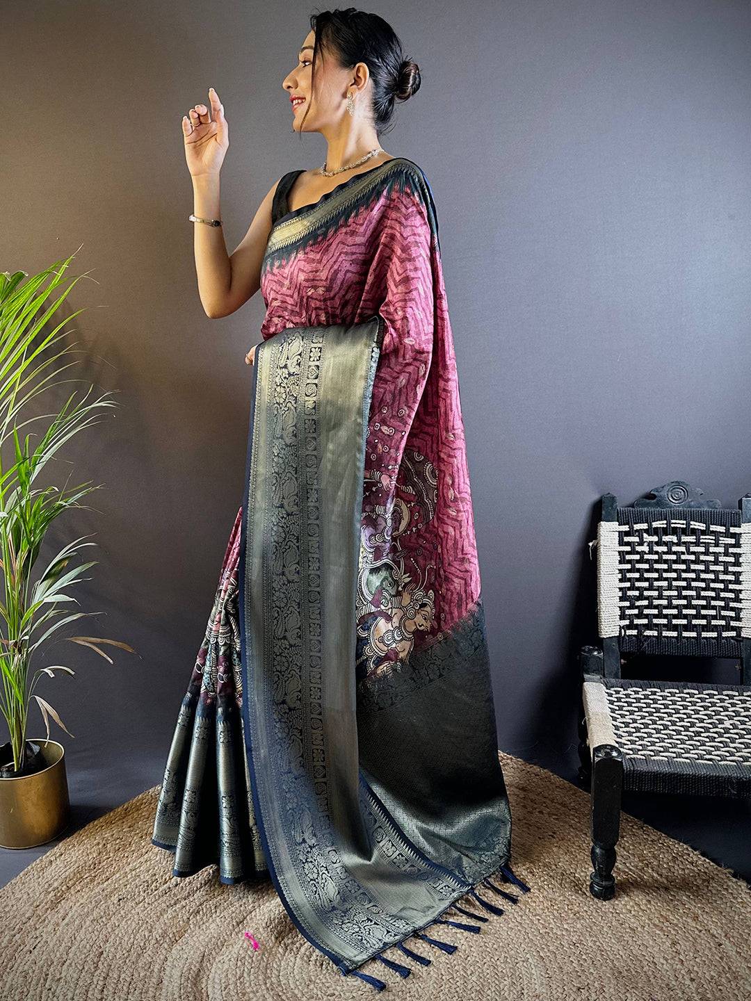 Intricate Dahliya Maroon Banarasi Silk Saree by My Store