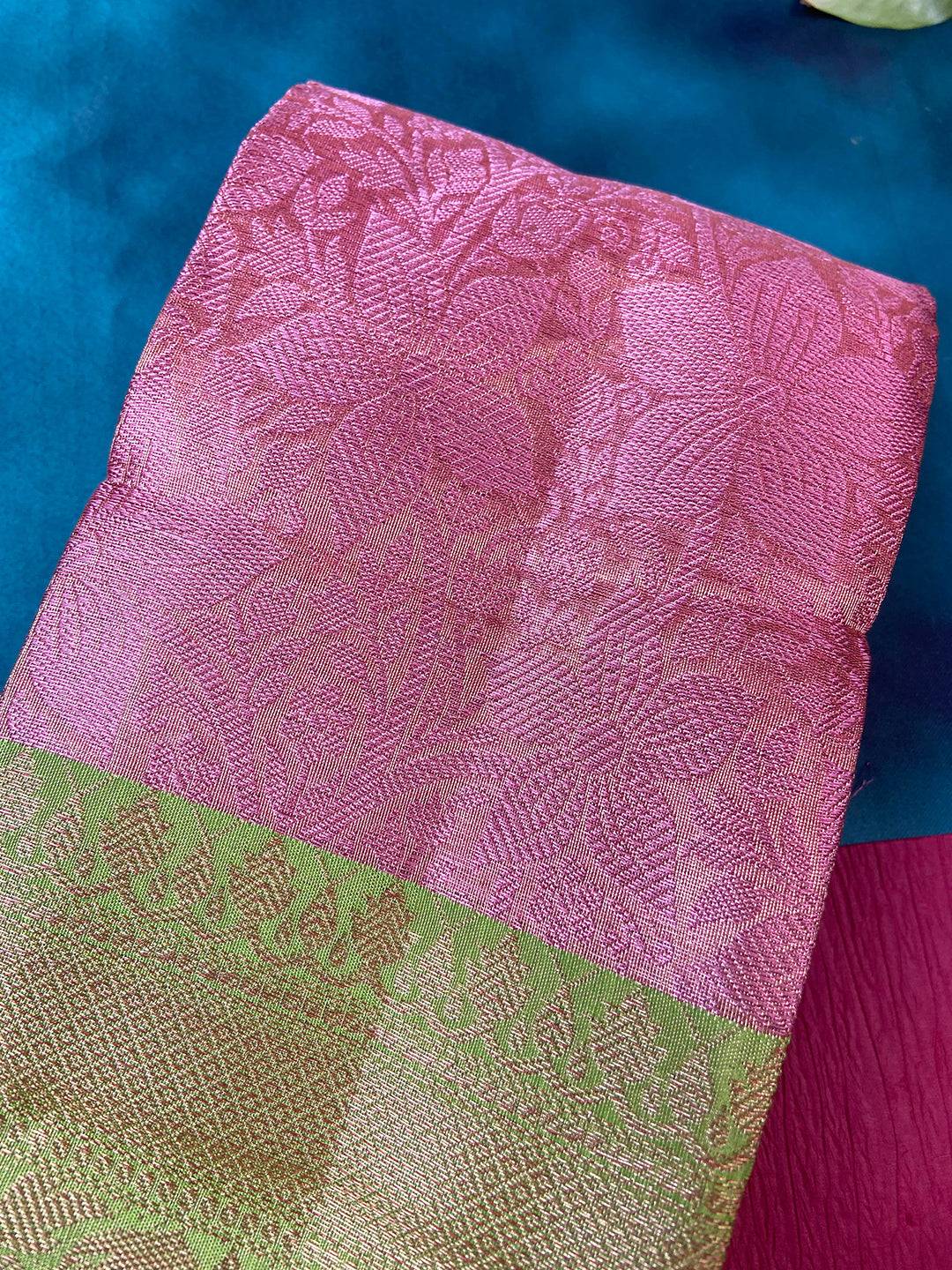Flamingo Pink Dhupian Silk With Ethnic Motifs Saree by My Store
