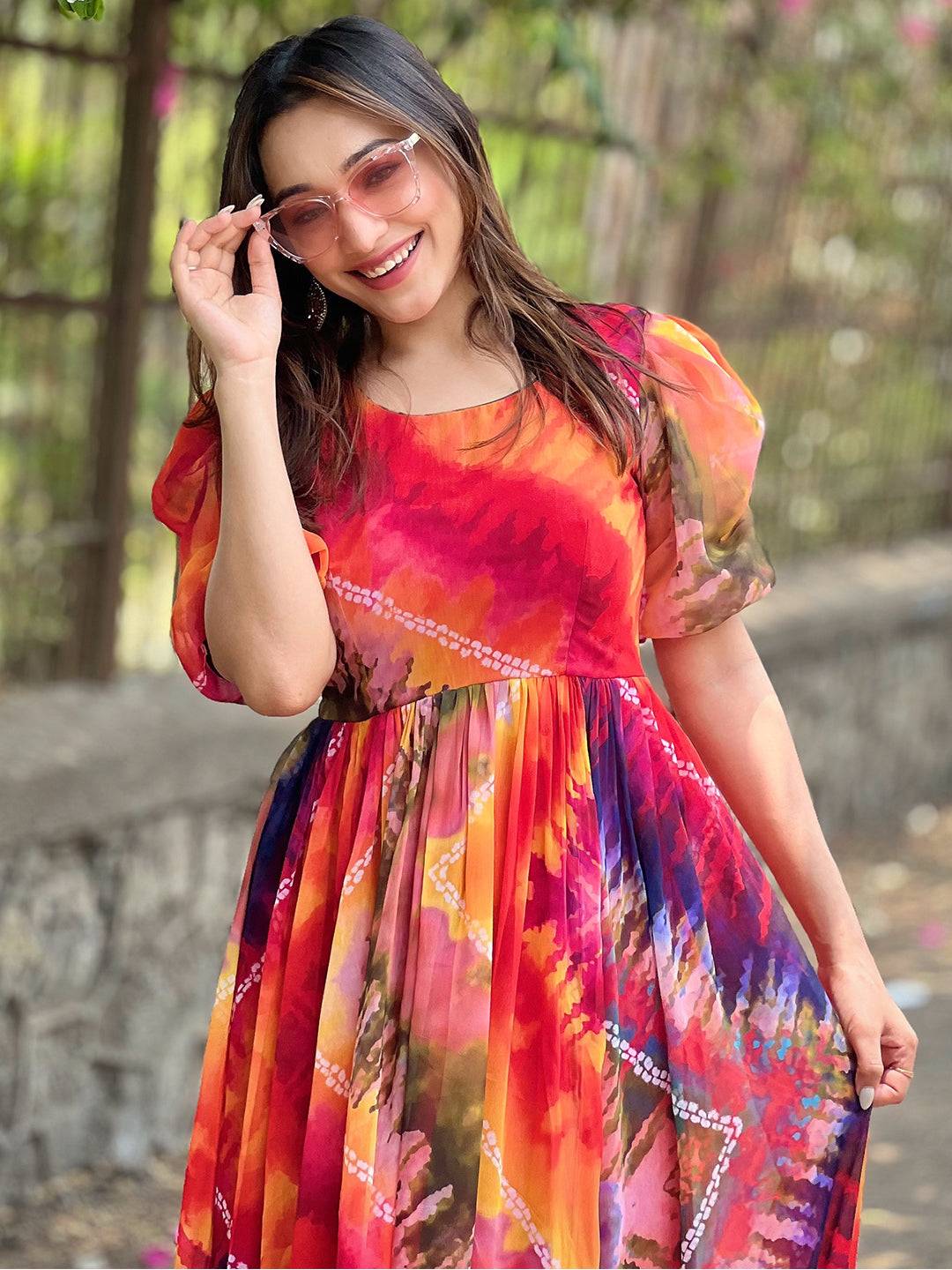 Multi Batik Bandhej Dress