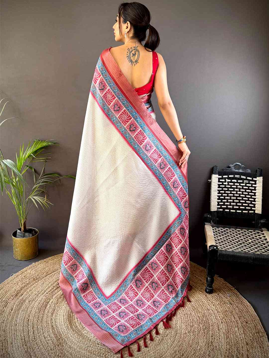Graceful Black Soft Silk Chex Saree by My Store