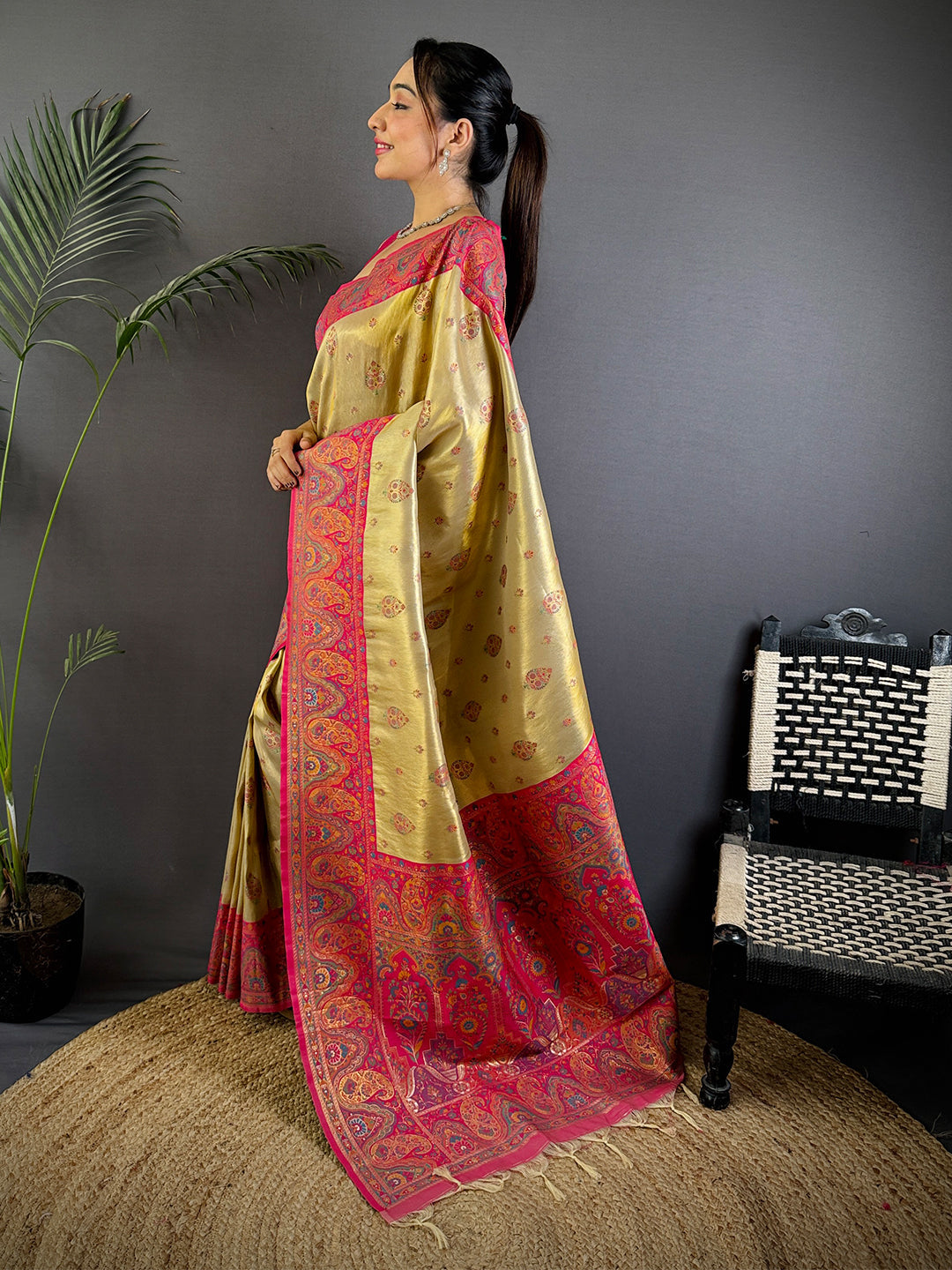 Golden Glow Dharmavaram Silk Saree by My Store