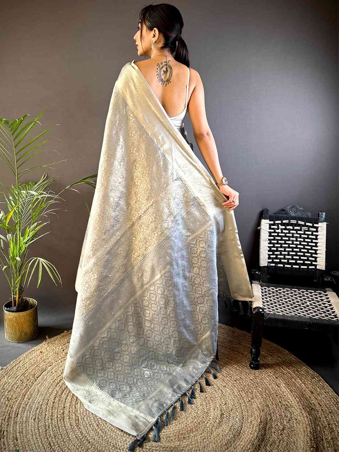 Grey Soft Kanjivaram Silk Saree by My Store