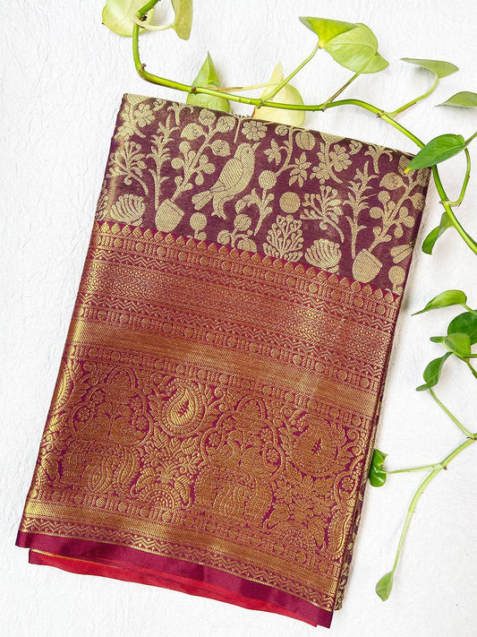 Lust Lavender Kanjivaram With Golden Zari Work Saree by My Store